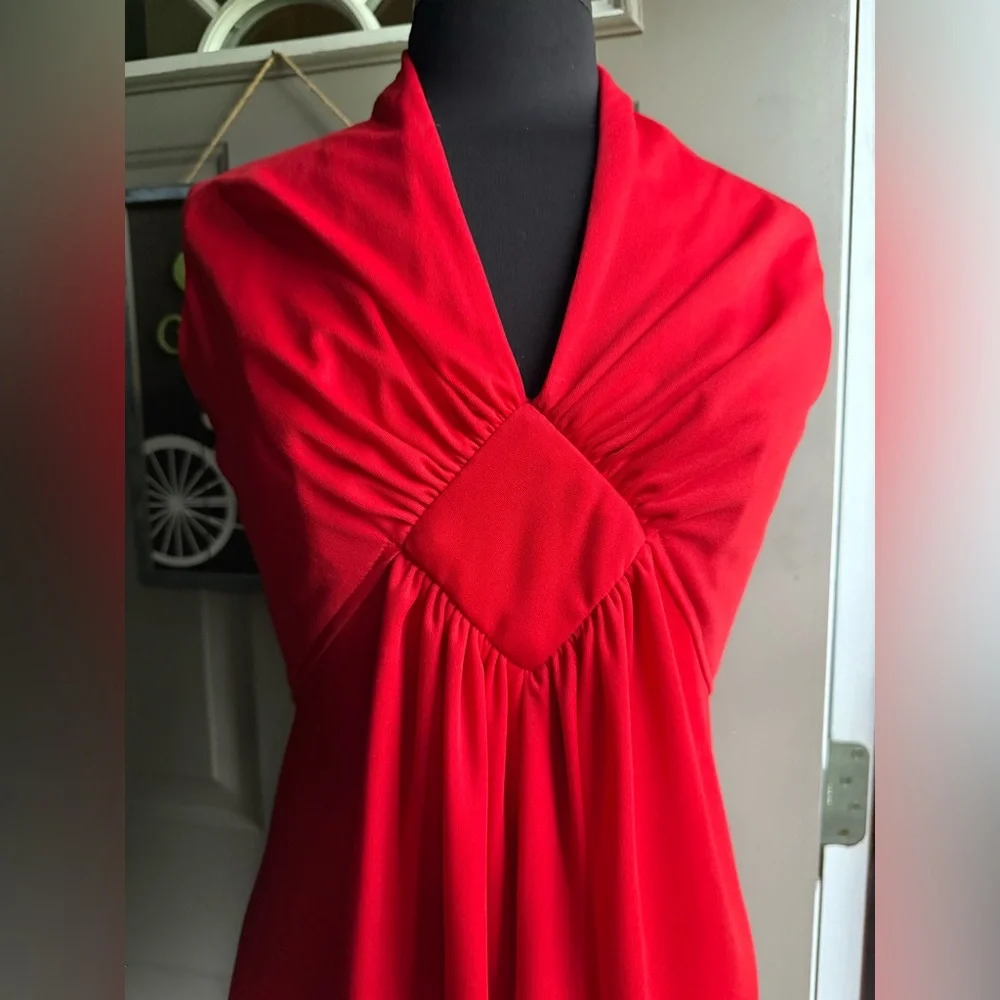 Vintage 60/70s Andrea Gayle red sleeveless gathered maxi dress, size medium - Picture 4 of 16
